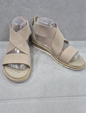 Kelly & Katie Asher sandal women's 8M beige perforated leather criss cross strap